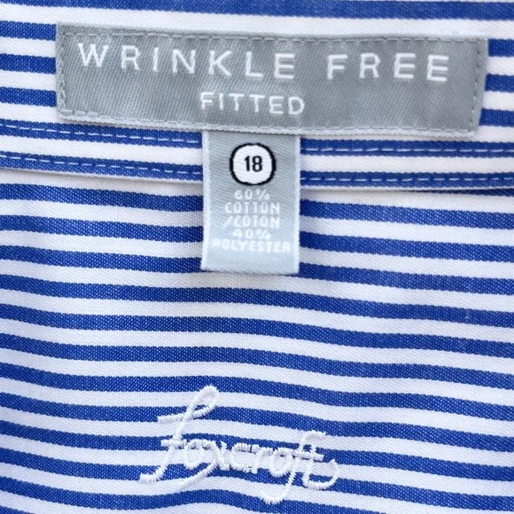 Foxcroft Wrinkle Free Fitted Button Up Shirt Blue White Stripe Womens 18 - Picture 9 of 9